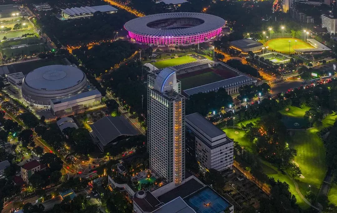 Aerial view of Hotel Mulia Senayan and the surrounding sports complex
